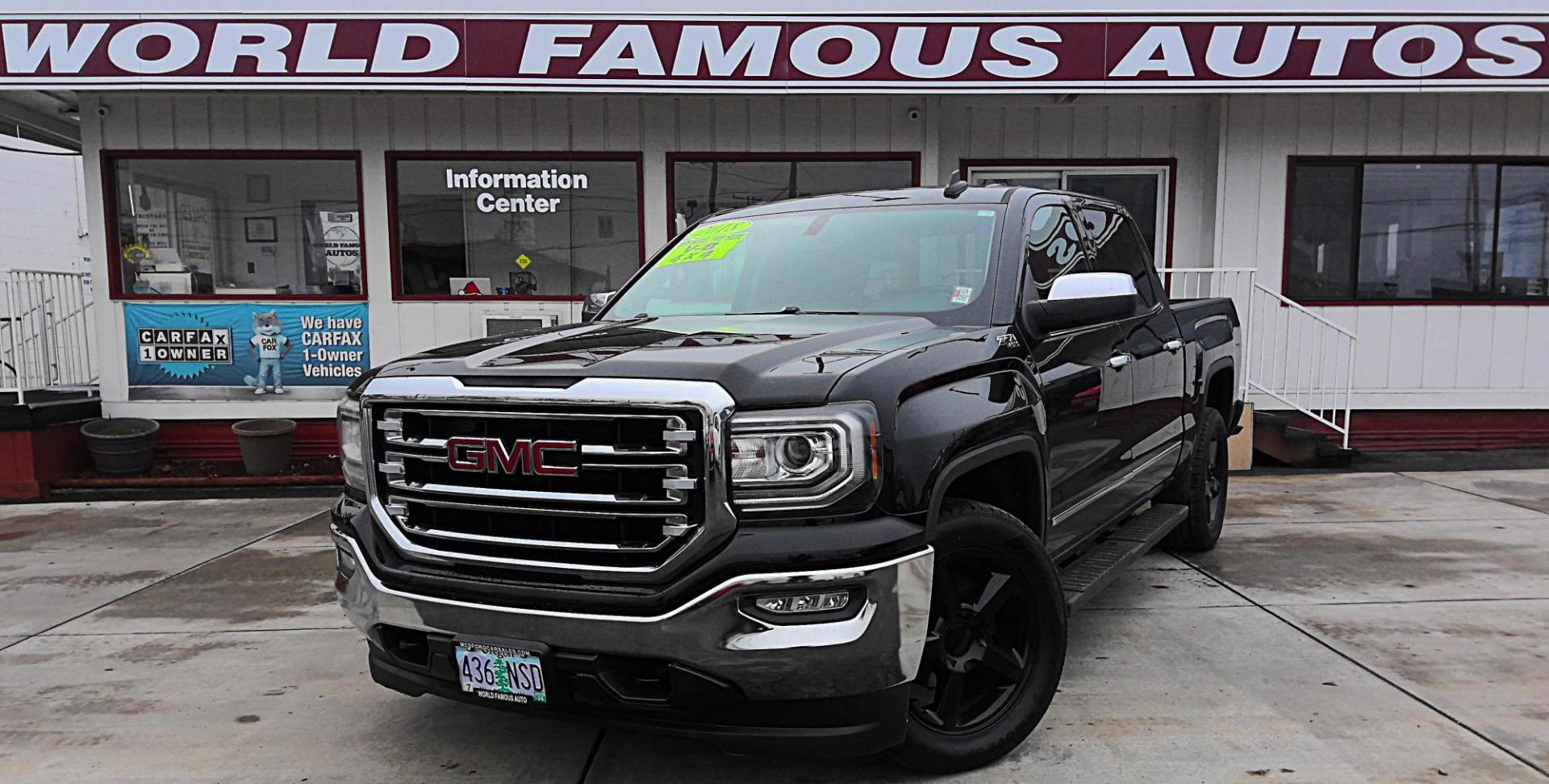 2018 BLACK GMC Sierra 1500 SLT Crew Cab Short Box 4WD (3GTU2NEC6JG) with an 5.3L V8 OHV 16V engine, 6A transmission, located at 502 S. Riverside Avenue, Medford, OR, 97501, (541) 773-3136, 42.322803, -122.867477 - Photo#1