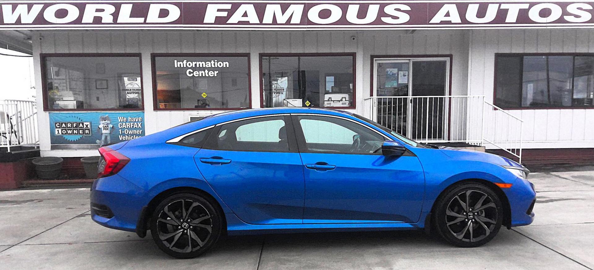 2019 BLUE Honda Civic Sport CVT (19XFC2F87KE) with an 2.0L L4 DOHC 16V engine, CVT transmission, located at 502 S. Riverside Avenue, Medford, OR, 97501, (541) 773-3136, 42.322803, -122.867477 - Photo#0