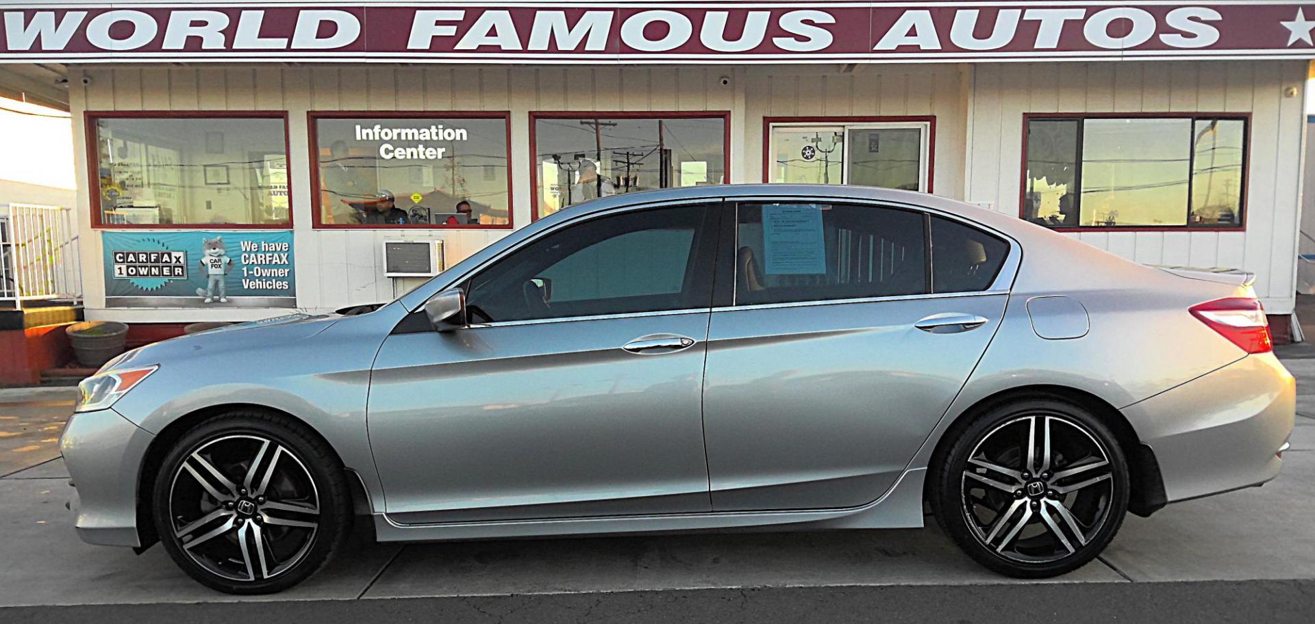 2016 SILVER Honda Accord Sport Sedan CVT (1HGCR2F55GA) with an 2.4L L4 DOHC 16V engine, CVT transmission, located at 502 S. Riverside Avenue, Medford, OR, 97501, (541) 773-3136, 42.322803, -122.867477 - Photo#0