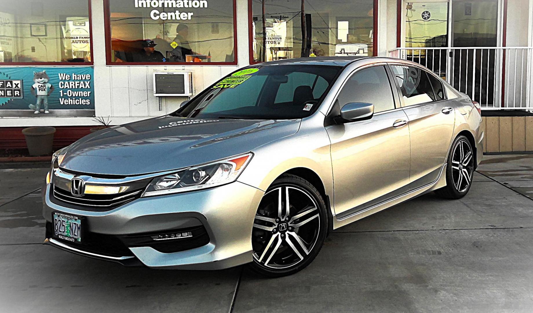 2016 SILVER Honda Accord Sport Sedan CVT (1HGCR2F55GA) with an 2.4L L4 DOHC 16V engine, CVT transmission, located at 502 S. Riverside Avenue, Medford, OR, 97501, (541) 773-3136, 42.322803, -122.867477 - Photo#1